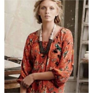 Anthropologie Bayla Jane Silk Floral Long Sleeve Button Sown Blouse sz S